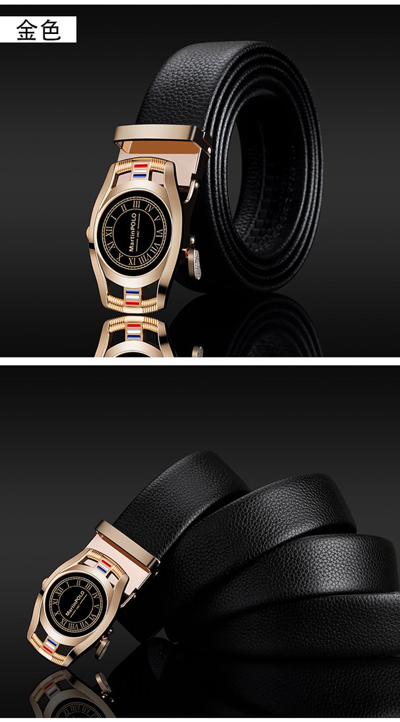 保罗皮带男真皮自动扣腰带男士裤带牛皮商务休闲时尚潮流百搭韩版