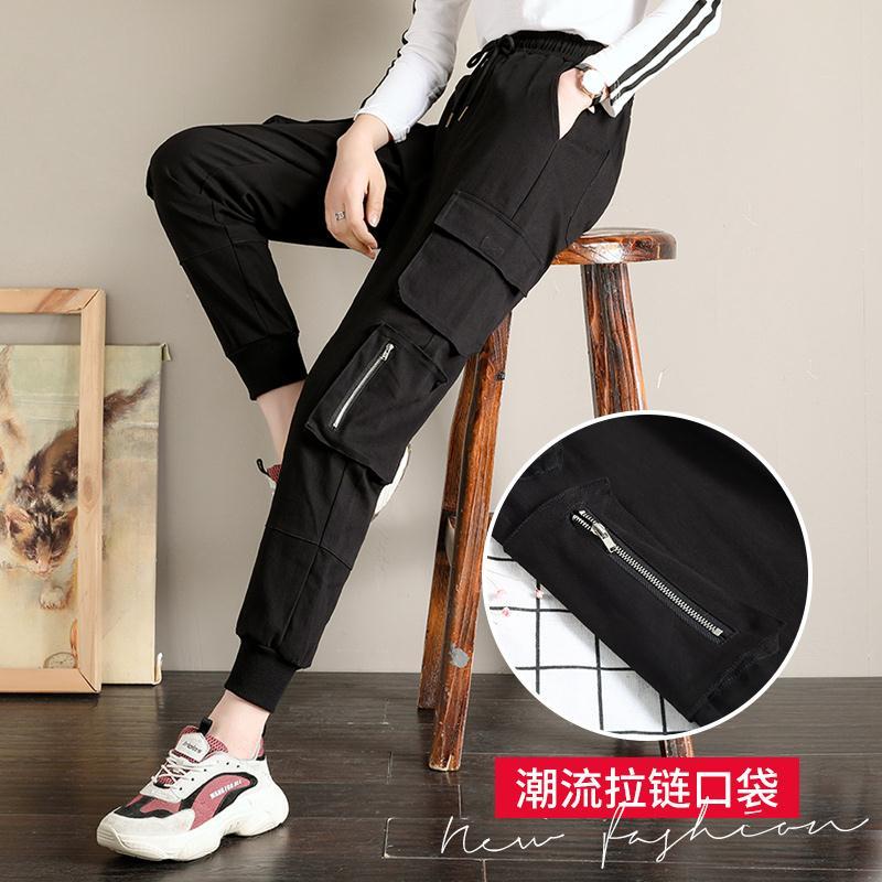 Women's overalls trendy new style loose BF binding feet show thin high waist ins fashion sports leisure students Korean version
