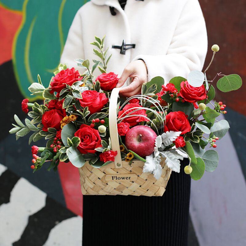鲜花北京同城速递圣诞节苹果花束送女友广州深圳成都重庆花店送花
