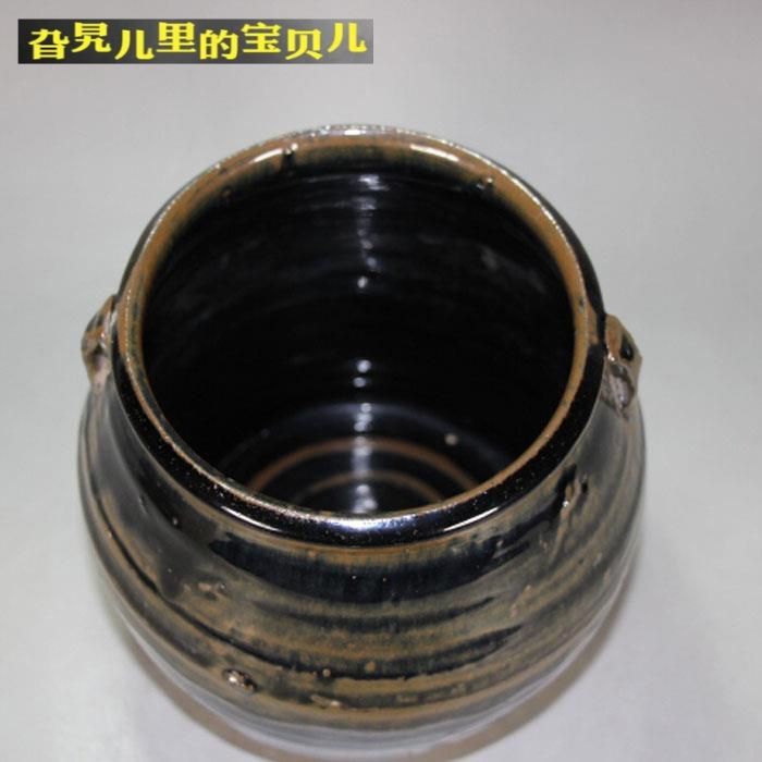 【乡村旧货】捡漏全品清代磁州窑黑釉红彩双系铁锈花罐盛水器艺术