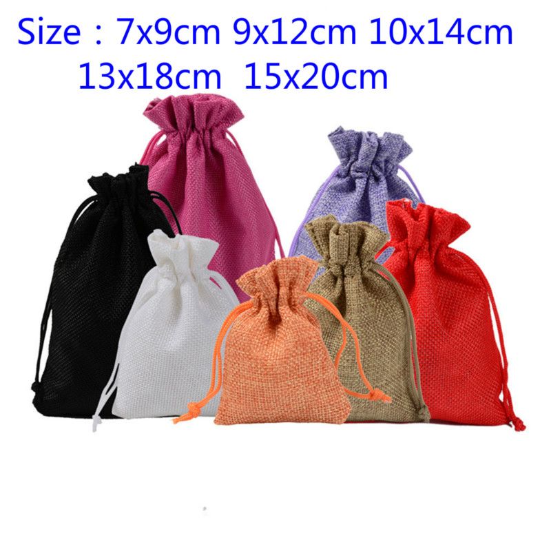 10pcs/lot fashion jute drawstring burlap bags wedding favors