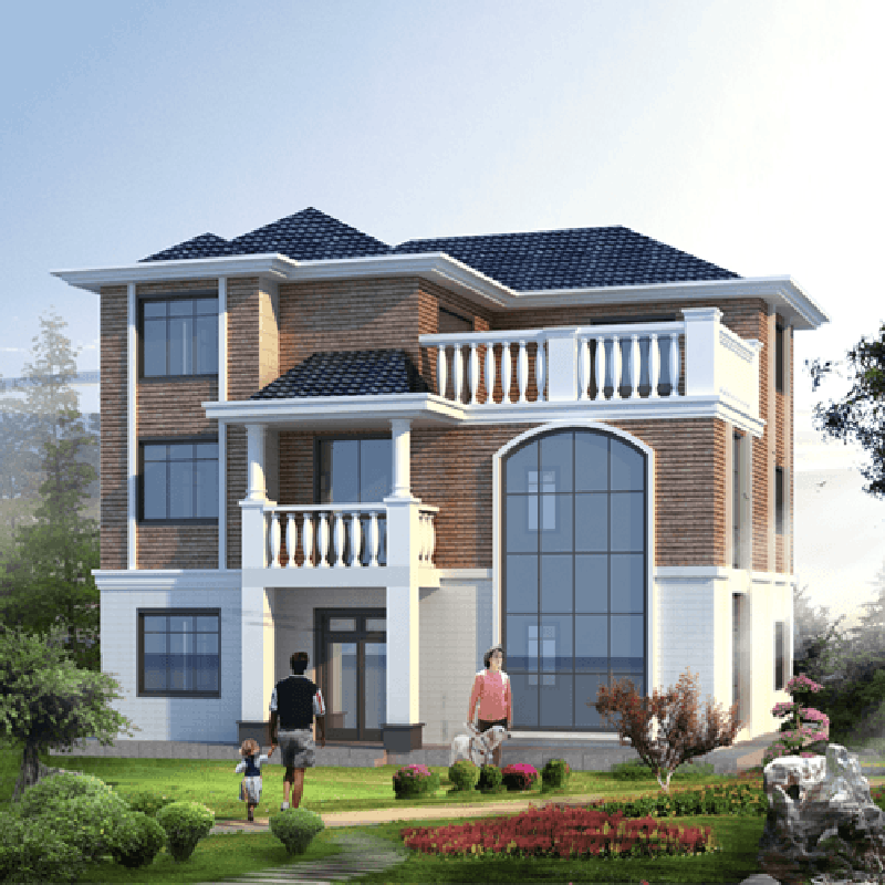 三层简欧风格农村自建房外观造型风格设计施工图喜天下建筑设计