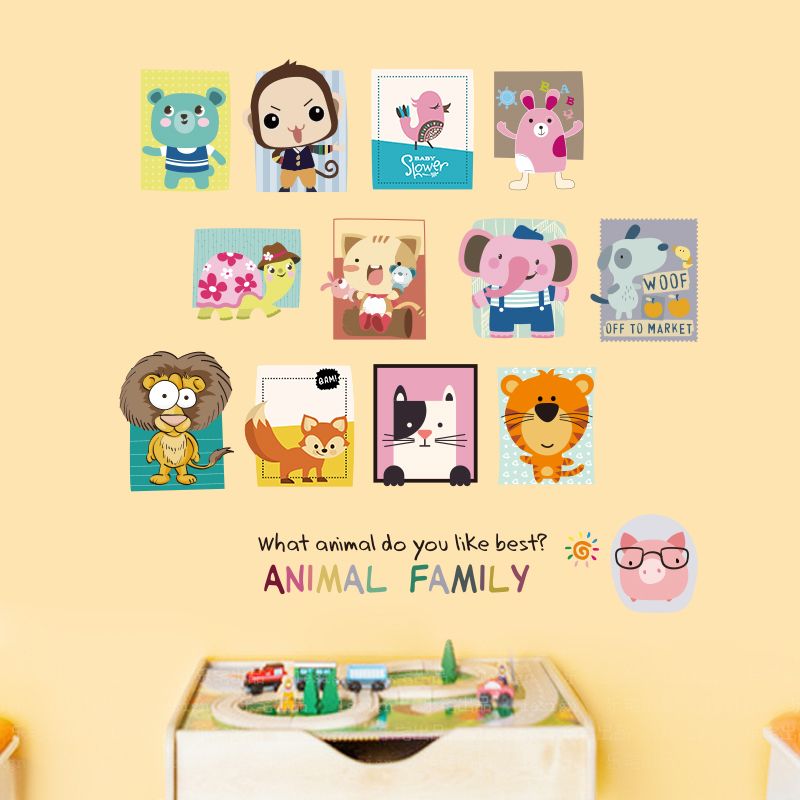 可爱卡通动物墙贴纸儿童房间宝宝卧室装饰画创意幼儿园背景墙贴画