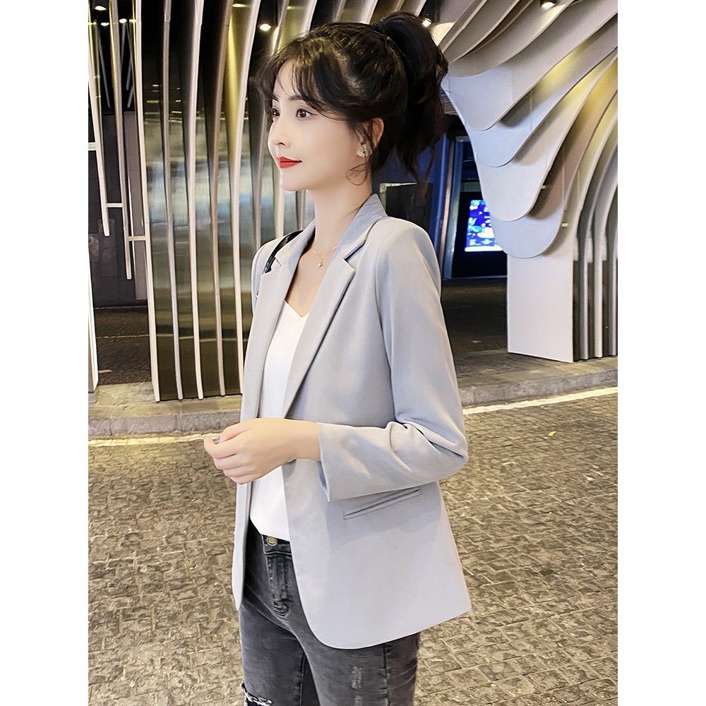 Black suit jacket female spring and autumn Korean version loose small short section  new casual thin section suit jacket