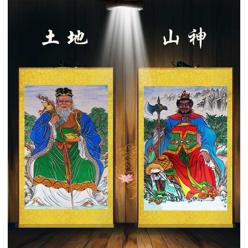 聚广福德正神画像城隍 土地公公丝绸画 山神仙丝绸卷轴挂画 裱可