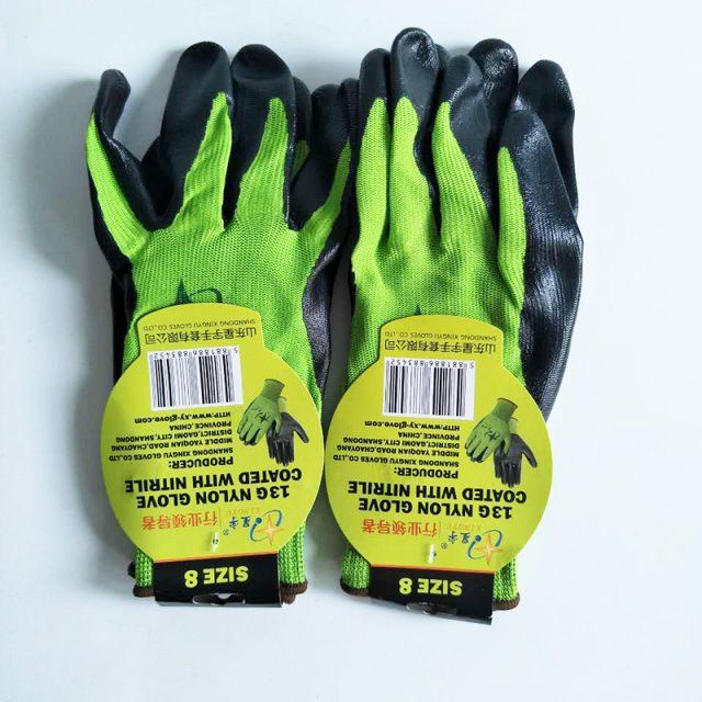 星宇N578绿黑丁晴吊卡乳胶浸渍手套工业劳保作业手套耐磨耐油12双