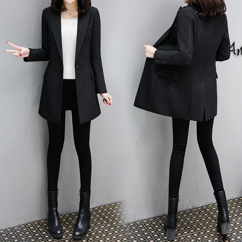 Mid-length Slim Small Suit Women's Top 2021 Spring and Autumn New Korean Style Casual Temperament Thin Suit Jacket