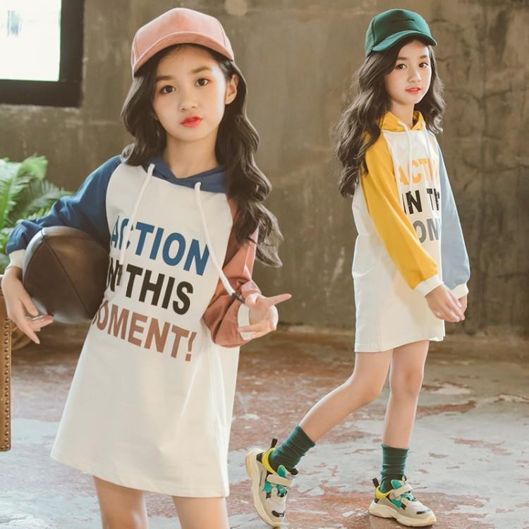 女童卫衣秋装新款韩版儿童女大童春秋长袖中长款连帽洋气上衣