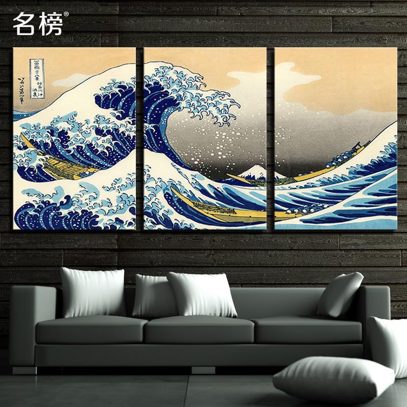 神奈川冲浪里日本浮世绘海浪挂画榻榻米酒店日式壁画客厅装饰画