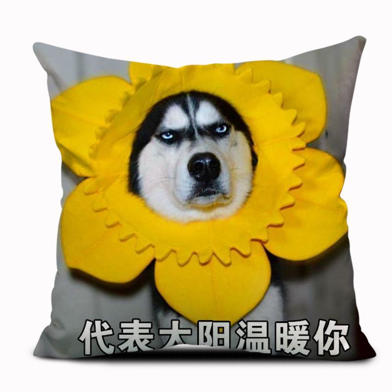 哈士奇抱枕头3d柴犬搞怪狗头表情包单身狗二哈抱枕神烦狗男生靠垫