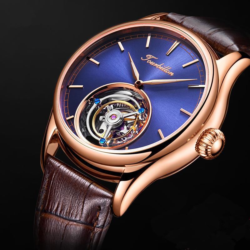 欧美奢华时尚复古高端定制机械表高档手表镂空防水真皮手表名表