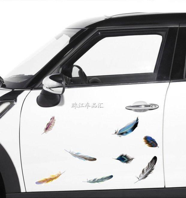 汽车贴纸3D立体贴划痕遮挡创意个性羽毛车身门尾前后保险杠防