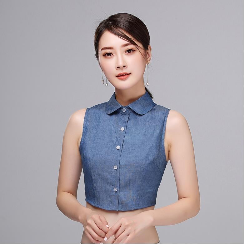 韓版女士娃娃領假領子女棉襯衣領牛仔色裝飾領秋冬季襯衫領假領