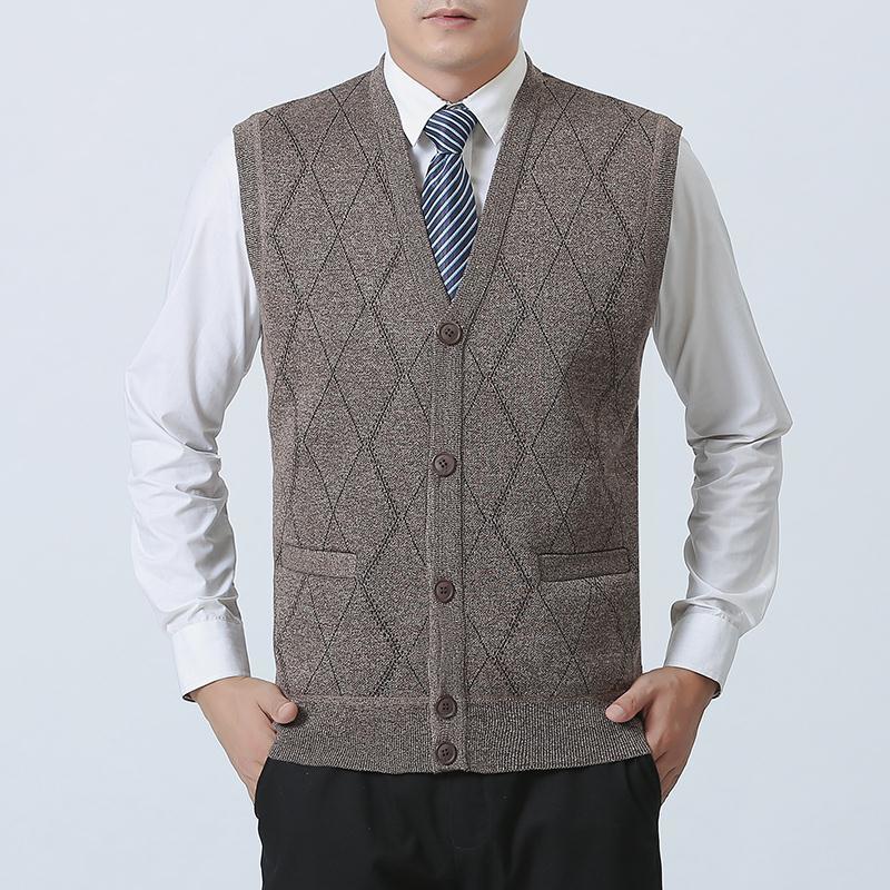 Middle-aged and elderly men's plus velvet thickened vest Dad grandpa autumn and winter style knitted large size V-neck loose cardigan vest