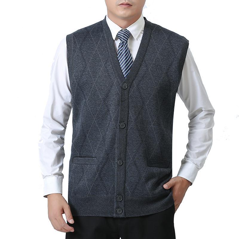 Middle-aged and elderly men's plus velvet thickened vest Dad grandpa autumn and winter style knitted large size V-neck loose cardigan vest