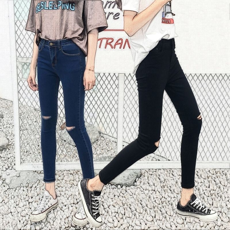 Smoke gray high waist nine-point jeans women's 2019 autumn and summer new simple slim slim pencil trousers