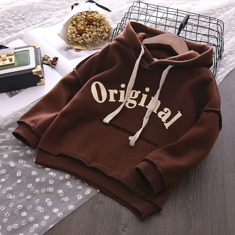 2020 winter new children's accent letter Plush hooded short sweater sweater for boys and girls