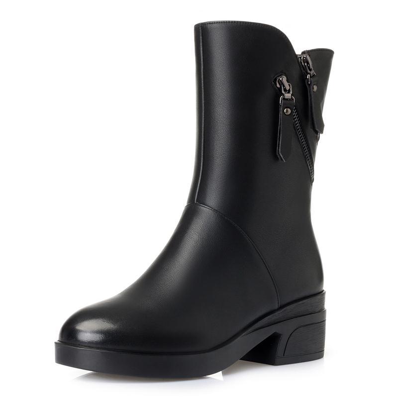 新款羊毛真皮靴子皮靴高筒中筒靴女靴