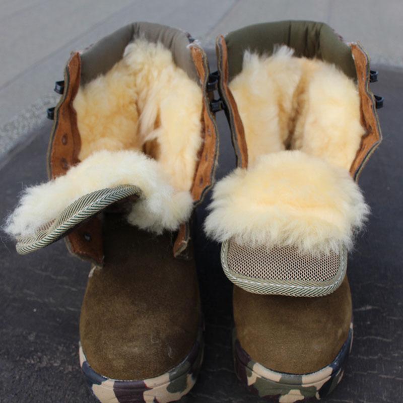 冷库电焊冬季真皮纯羊毛内里防寒棉靴加厚羊毛保暖靴迷彩