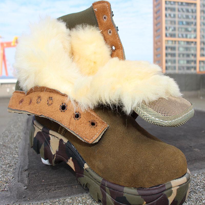 冷库电焊冬季真皮纯羊毛内里防寒棉靴加厚羊毛保暖靴迷彩