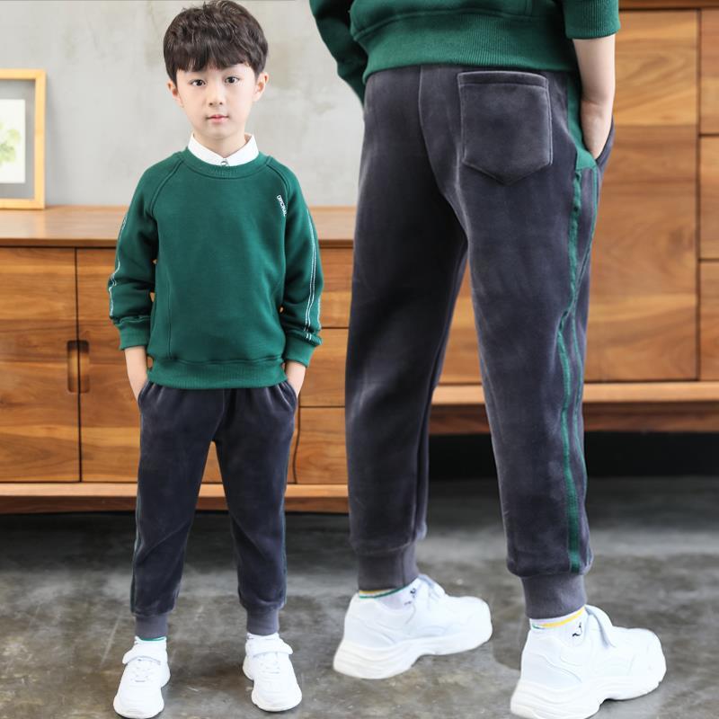 Boys' Plush pants double side Plush thick pants autumn winter wear 2020 new medium and large children's relaxed and warm pants