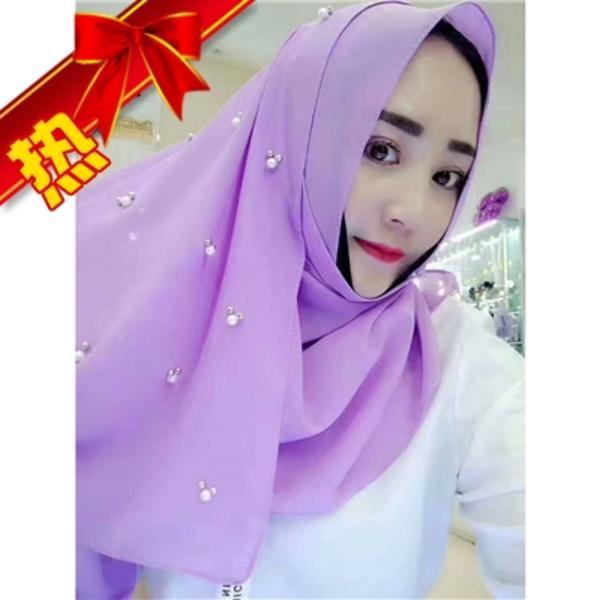 Muslim New Pearl Chiffon Mickey style pin bead Hui leisure cap fashion long shawl candy color Headband