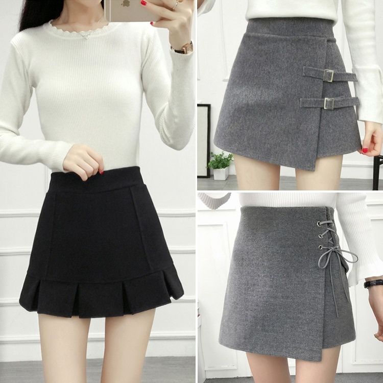 Fall / winter 2020 new woolen skirt thickened skirt high waist short skirt casual shorts skirt A-line skirt women's skirt