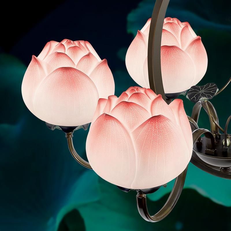 楼梯灯具套餐中式吊灯铁艺荷花客厅