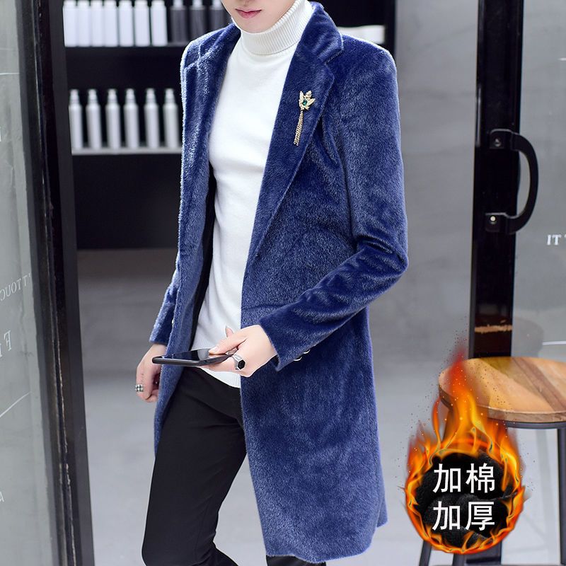 Men's coat imitation mink fur coat windbreaker men's fashion youth slim winter fashion medium length British