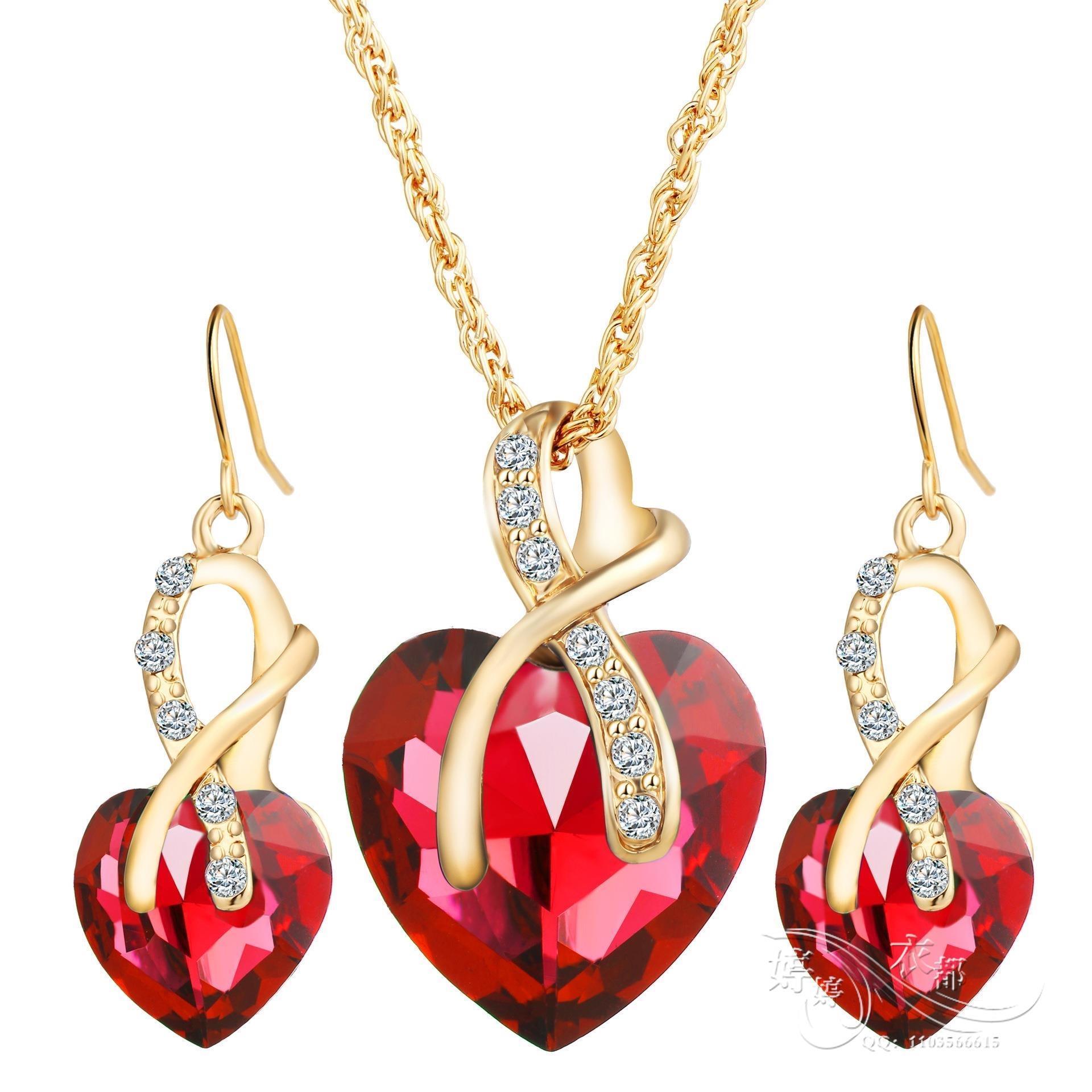 heart crystal zircon earrings necklace women jewelry set2017