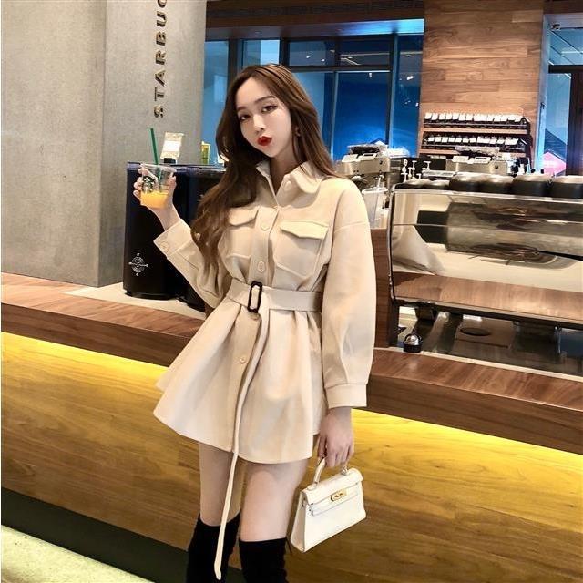 韓版寬鬆復古毛呢外套女秋季收腰中長款呢子大衣黑色翻領氣質上衣
