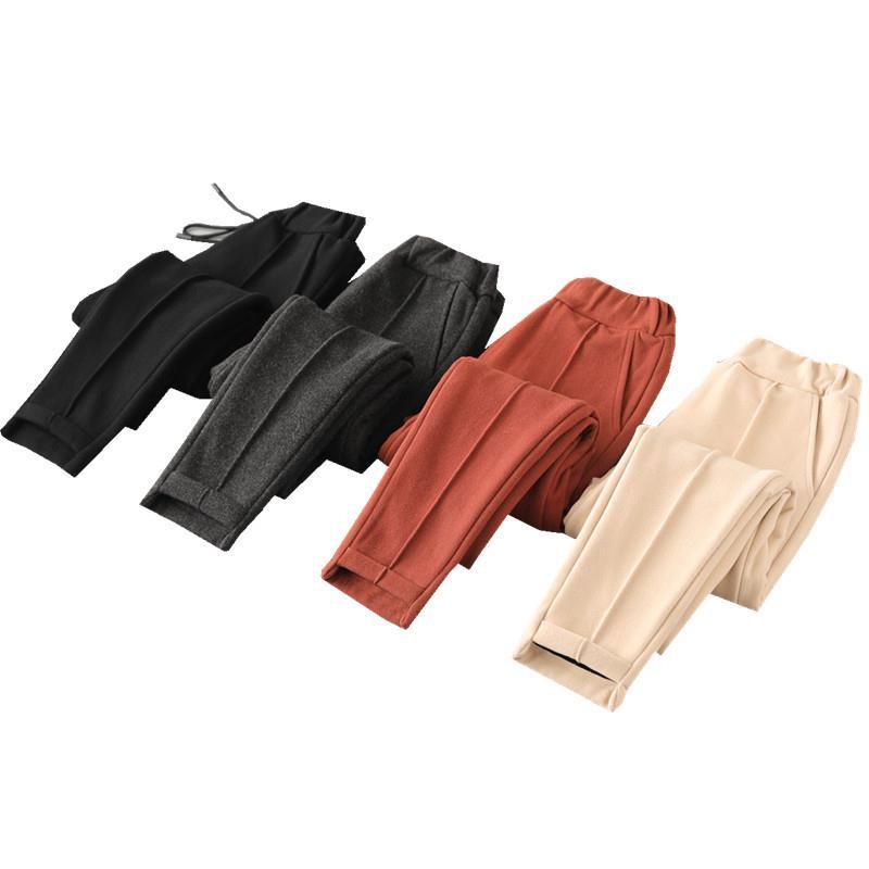 2022 autumn and winter new woolen loose female students elastic waist small feet casual harem pants sports pants plus velvet thick