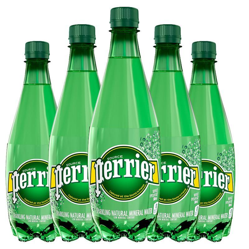 包邮法国进口巴黎水perrier天然含气矿泉水原味 塑料瓶500ml*5瓶