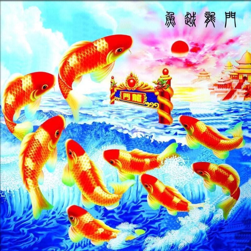 年年有鱼 风景画客厅装饰画九鱼牡丹图背景墙山水画
