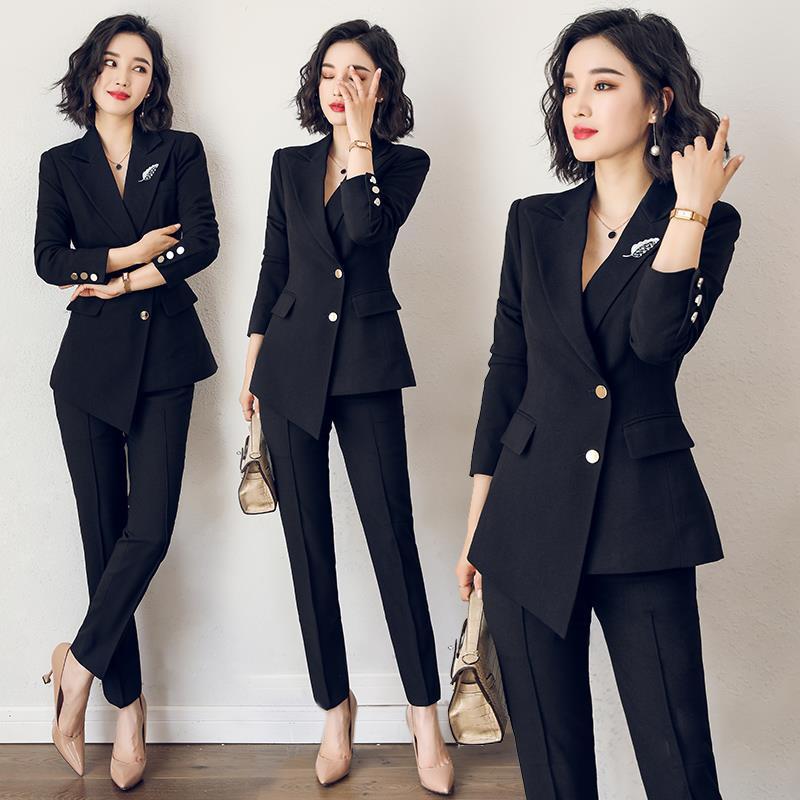 艾尚臣西装套装女2021新款时尚修身英伦女士职业装ol西服正装面试