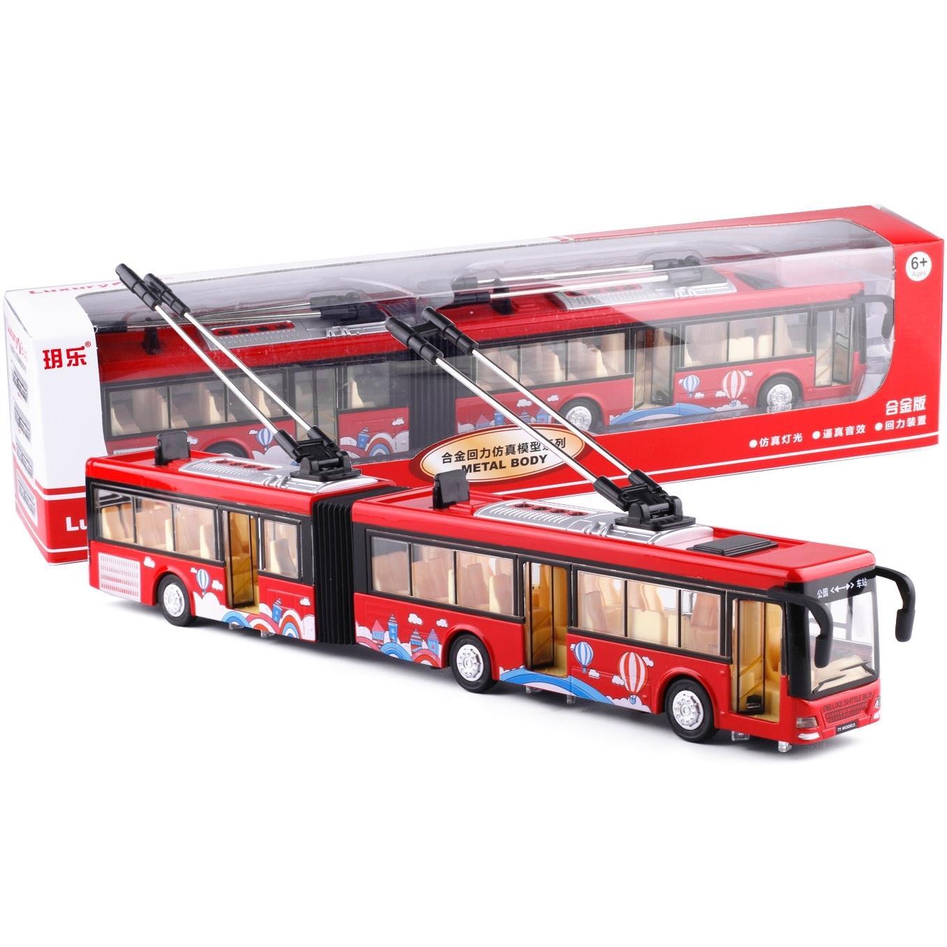 玥乐语音加长双节巴士公交车大巴电车公共汽车小汽车模型玩具车