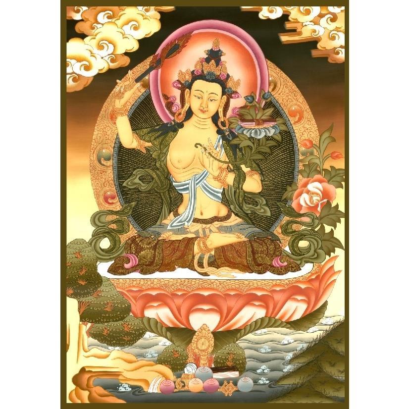 结缘纯手工佛画像密宗文殊菩萨佛像画像唐卡挂画文殊师利像高清图
