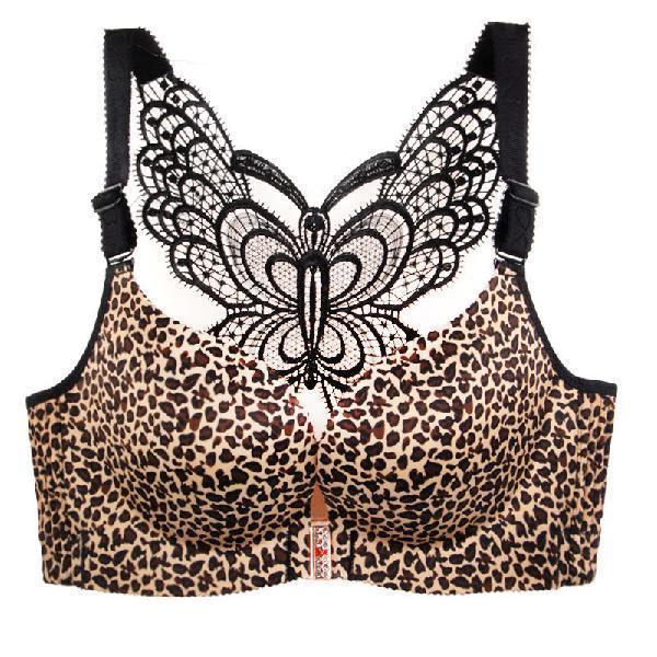 Plus Size Bra Set Sexy Leopard Print Front Buckle Thin Section Beauty Back Gathered No Steel Ring Small Chest Thick Cup Underwear