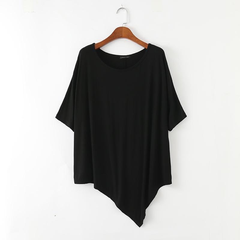 Irregular modal top women's summer mid-length bat sleeve short-sleeved T-shirt large size loose round neck bottoming shirt