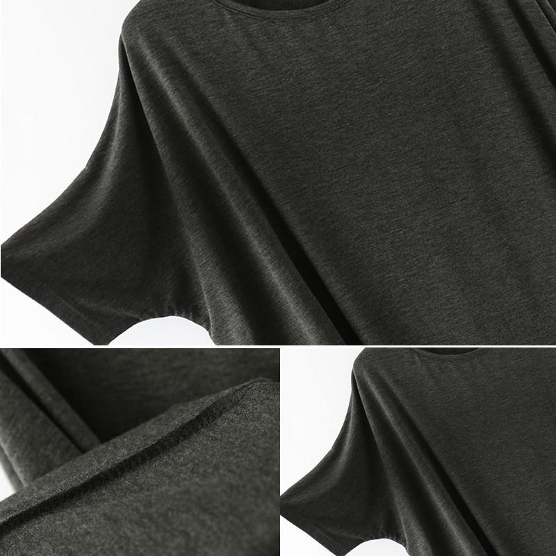 Irregular modal top women's summer mid-length bat sleeve short-sleeved T-shirt large size loose round neck bottoming shirt