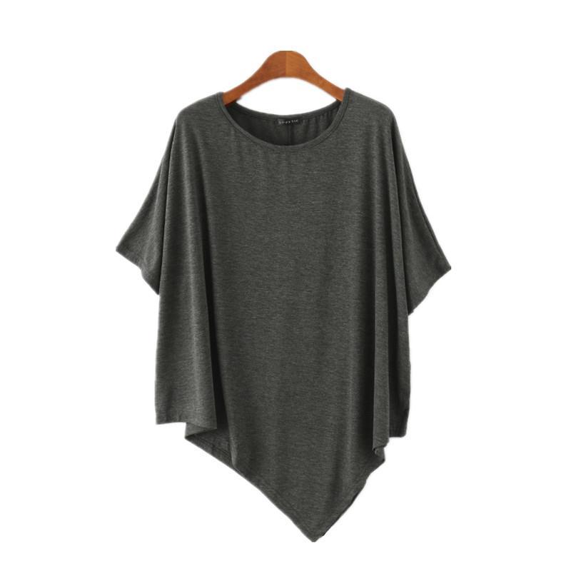 Irregular modal top women's summer mid-length bat sleeve short-sleeved T-shirt large size loose round neck bottoming shirt