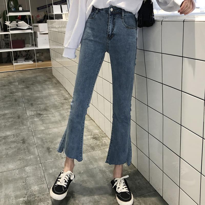 Autumn 2020 new Korean slim fit chic Straight Jeans Girl stretch flared pants student trend