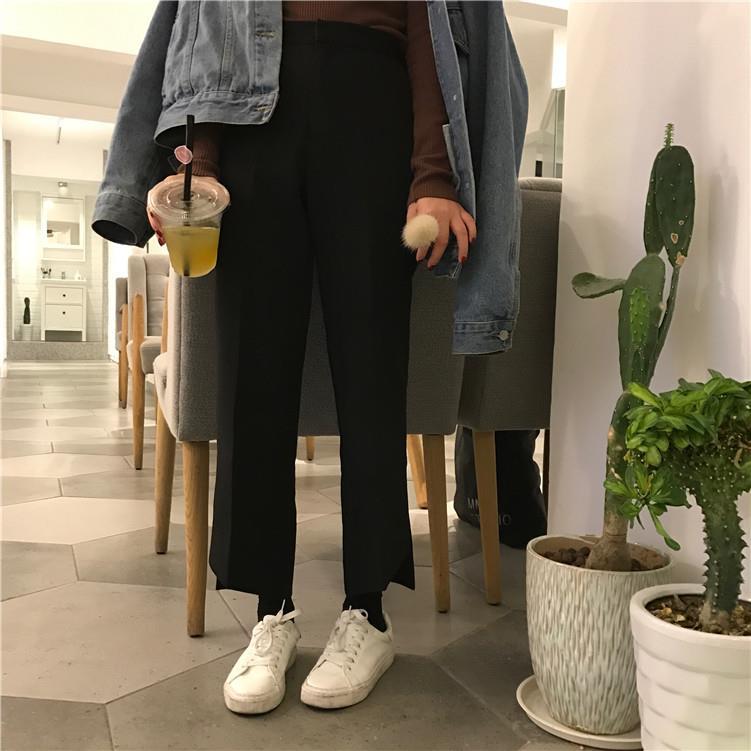 Irregular cropped trousers spring and autumn 2020 new versatile loose high waist slim casual straight pants student girl