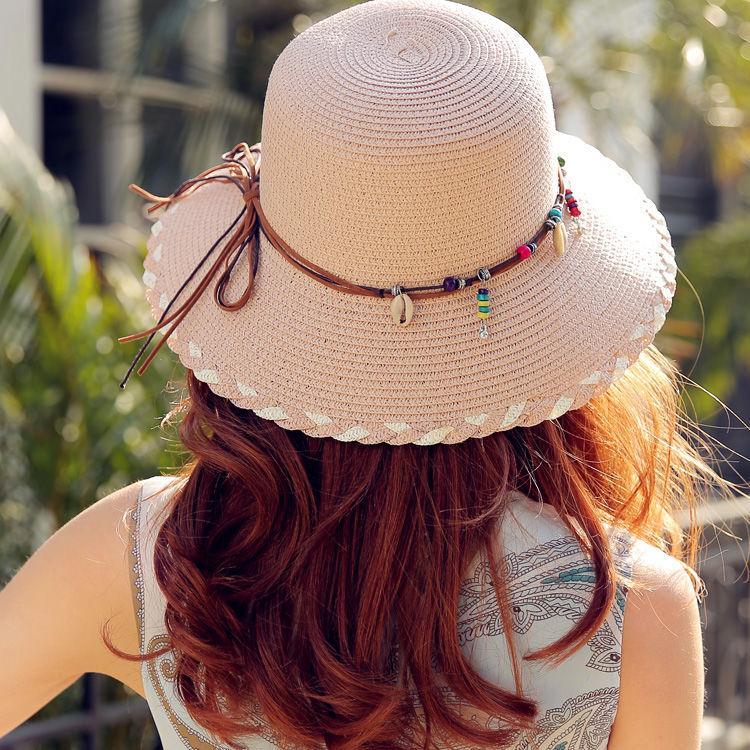 草帽女夏天沙滩帽大檐可折叠小清新太阳帽韩版百搭出游度假遮阳帽