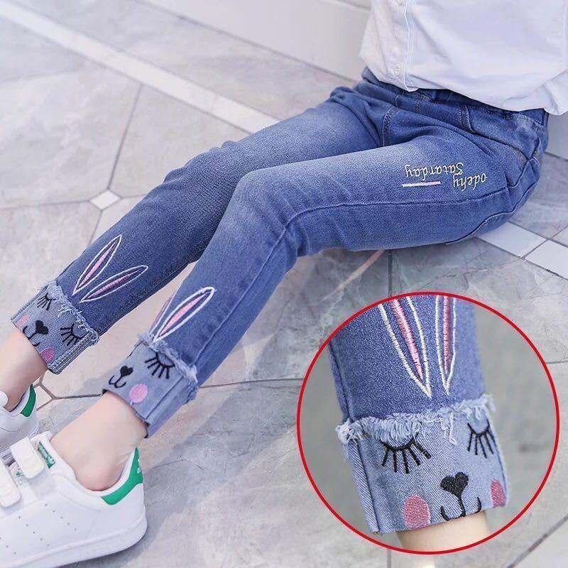 Girl's pants spring and autumn new children's jeans big children's foreign style small leg pants Korean slim casual pants thin