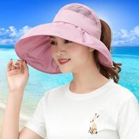 防晒帽子女夏天韩版太阳帽遮脸防紫外线遮阳帽户外空顶折叠大沿帽