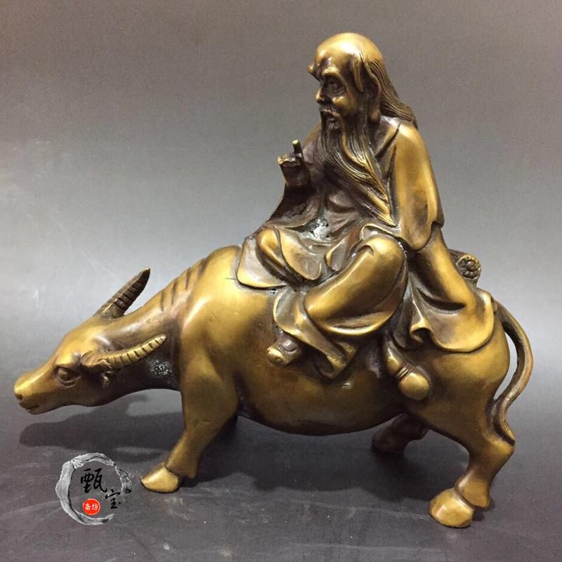 甄宝斋坊老子出关铜器摆件工艺品纯铜老子骑牛老君骑青牛黄铜摆件