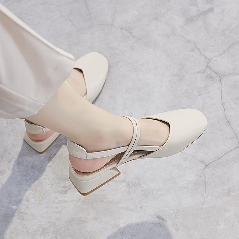 Baotou sandals women's summer middle heel 2020 new Korean version versatile student fairy style retro thick heel single shoes