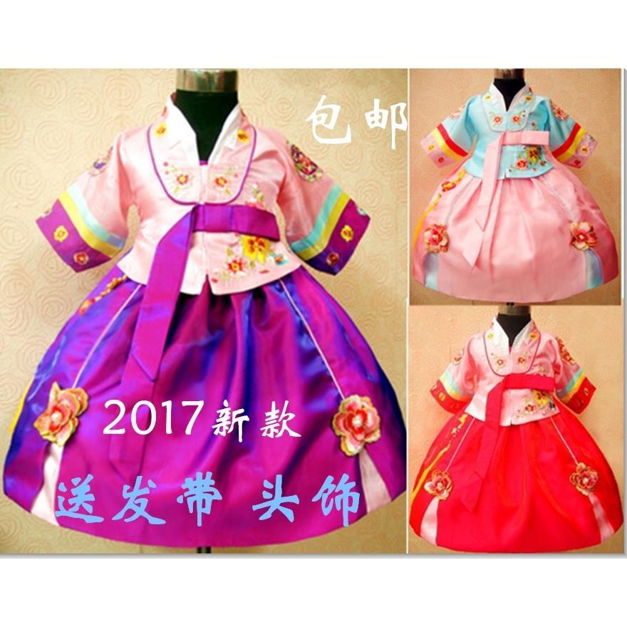 夏季朝鲜族服装民族古装传统韩服女宝宝中袖公主裙儿童舞蹈服套装