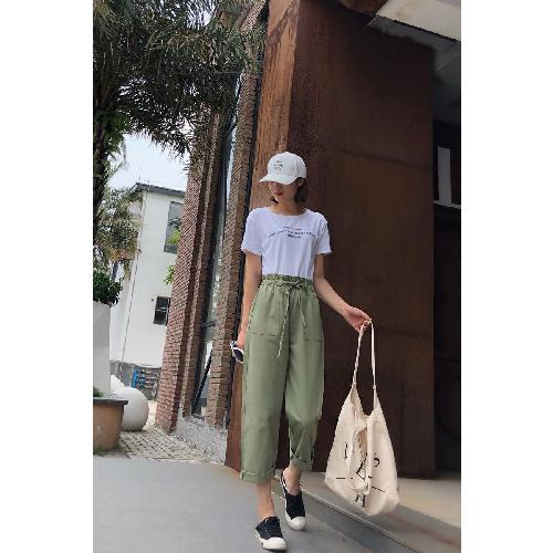 Children of overalls summer student nine point new Korean Harem Pants loose and versatile BF Style High Waist Wide Leg Pants thin